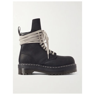 RICKOWENS + Dr Martens Quad 鞋跟钢色鞋头皮质绑带靴子男