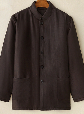 原创男士香云纱棉花立领棉衣复古中国风桑蚕丝保暖中式中山装棉袄