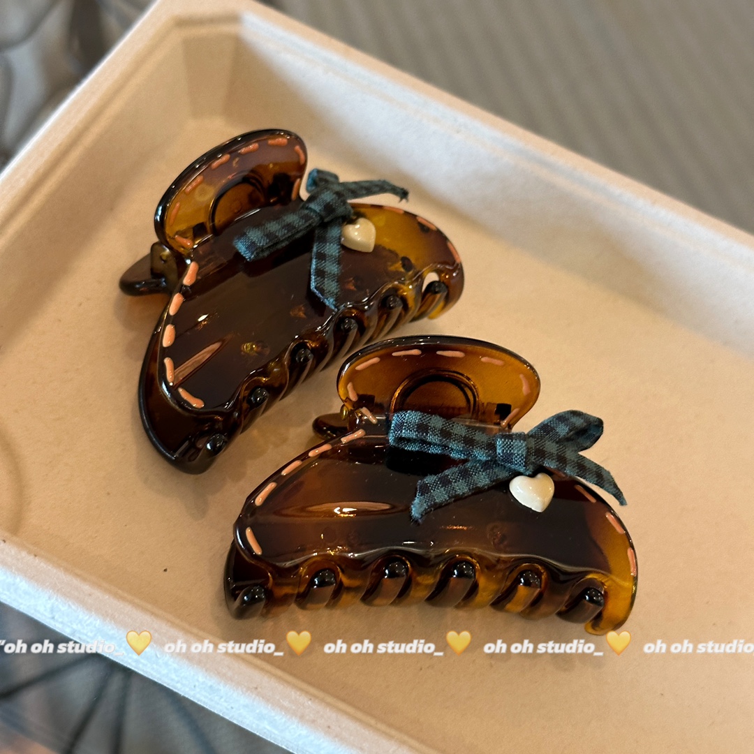 【oh oh】复古学院美拉德格子透咖抓夹中号半抓秋冬新发夹超好看