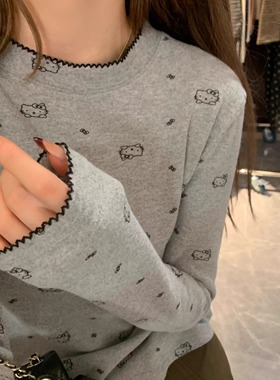 Morden 韩国KT猫秋冬韩系长袖圆领羊毛棉软糯发热木耳边打底衫