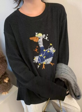 Morden 东大门新品轻奢韩版宽松显瘦加厚澳绒磨毛卡通印花T恤女