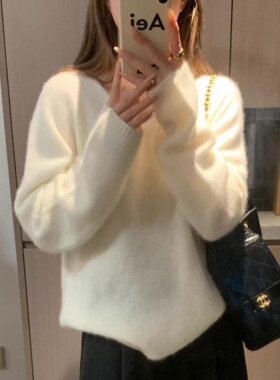 Modern 全羊毛软黄金拉毛感重磅无缝一体V领毛衣秋冬显瘦上衣内搭