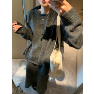 Morden 小众慵懒风针织套装女秋冬软糯羊毛毛衣+半身裙+围巾套装