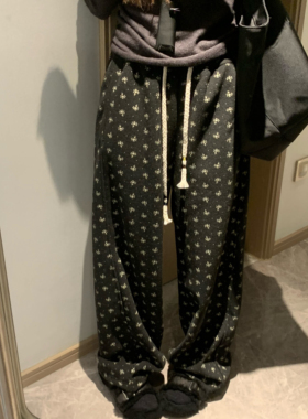 Morden 推荐 复古小碎花毛呢卫裤女冬季加绒保暖韩系慵懒风休闲裤