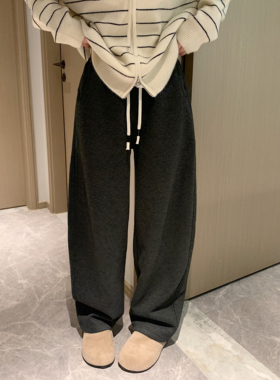 Morden 保暖有型 秋冬加绒加厚羊毛弯刀阔腿裤女显瘦百搭卫裤