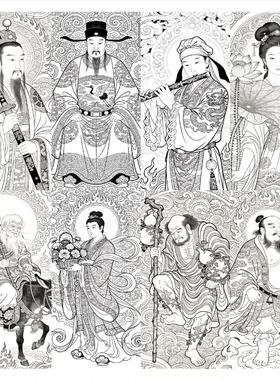 八仙神话传说绘画参照图稿暗八仙解压繁图人物工笔画参考人物图案