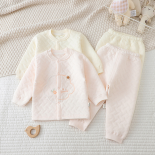 婴儿夹棉分体套装女宝宝贴身秋衣秋裤打底内衣开衫家居服睡衣秋冬