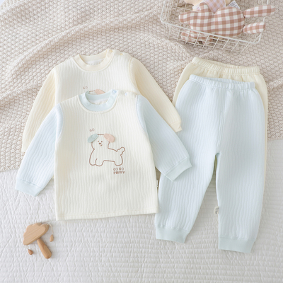 宝宝肩扣保暖内衣套装春秋冬分体