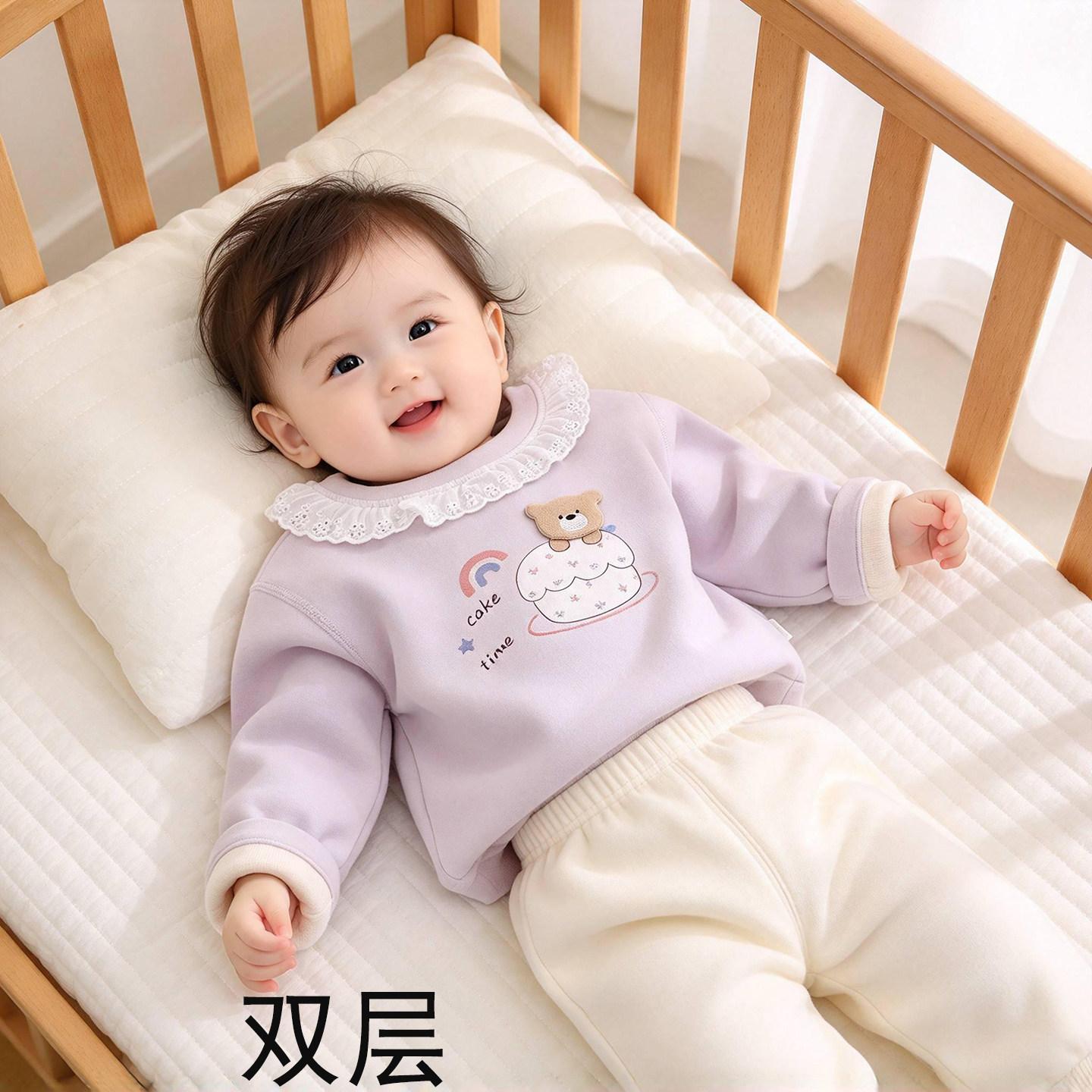 男女宝宝双层加厚蚕丝打底衫小月龄长袖上衣婴儿加绒保暖衣秋衣