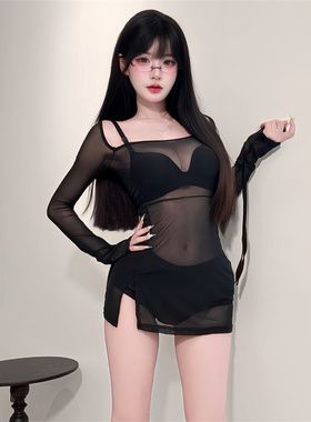 新款酒吧DS演出服女DJ领舞性感黑色透视网纱爵士舞辣妹时尚套装