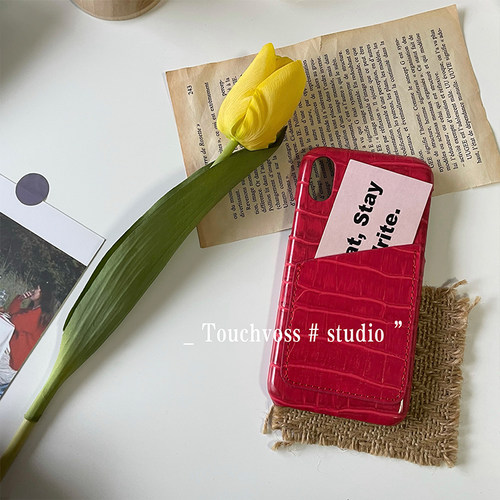 TOUCHVOSS草莓红红* 鳄鱼皮口袋Xs手机壳11plusins简约手机保护套