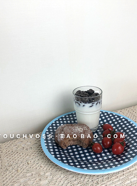 TOUCHVOSS 复古格子盘格子碗法式主餐盘ins甜品盘少女撞色盘餐具