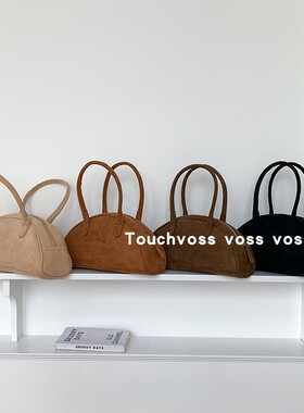 秋冬，美拉德小众秋冬复古麂皮绒面手提包大容量半圆型百搭手拎包