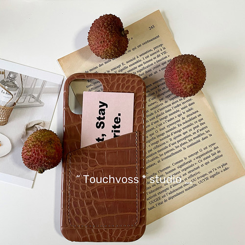 TOUCHVOSS巧克力棕！鳄鱼皮口袋手机壳8plus简约11 Xs 手机保护套