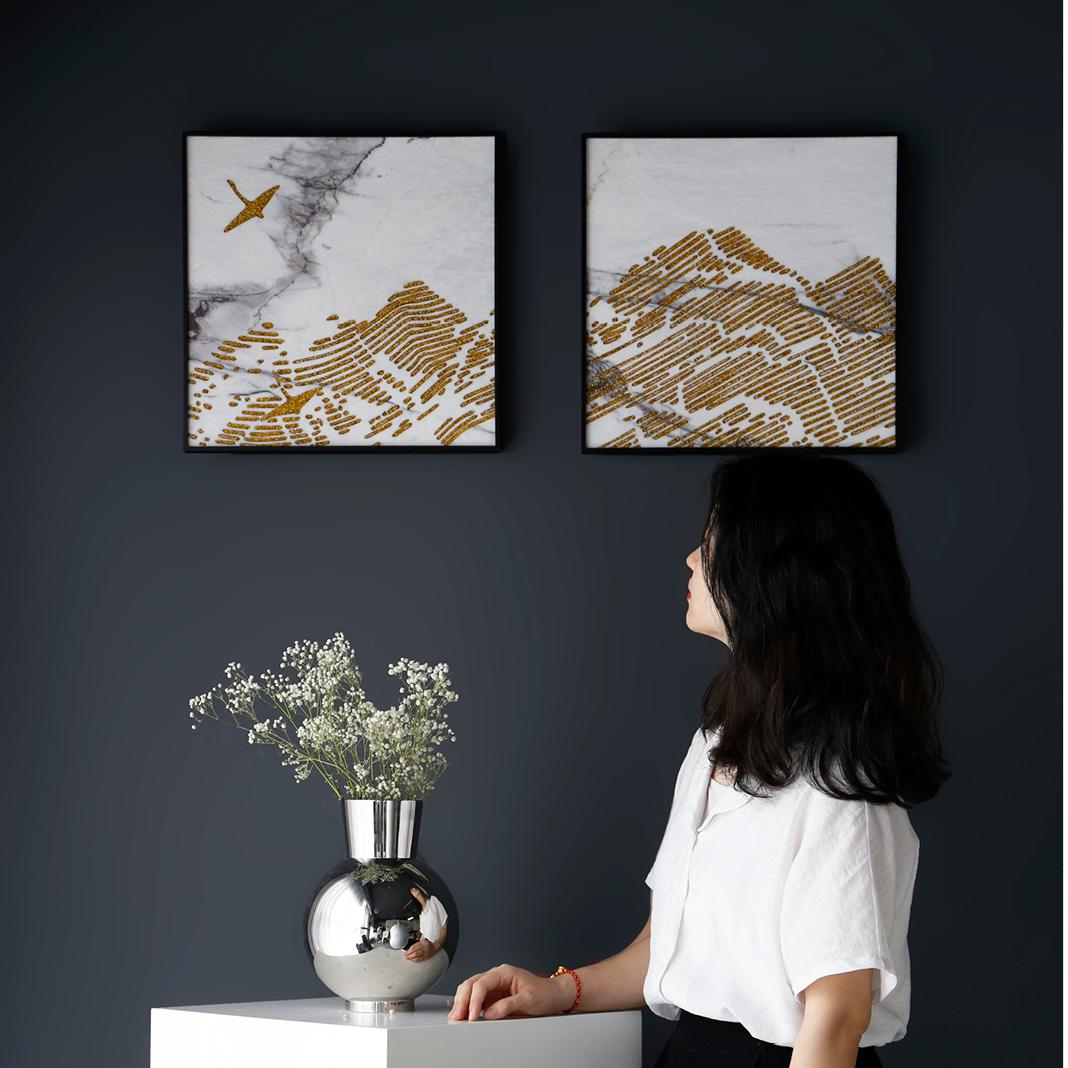 《山和鸟》thelastpiece装饰画新中式轻奢风走廊过道玄关二联画