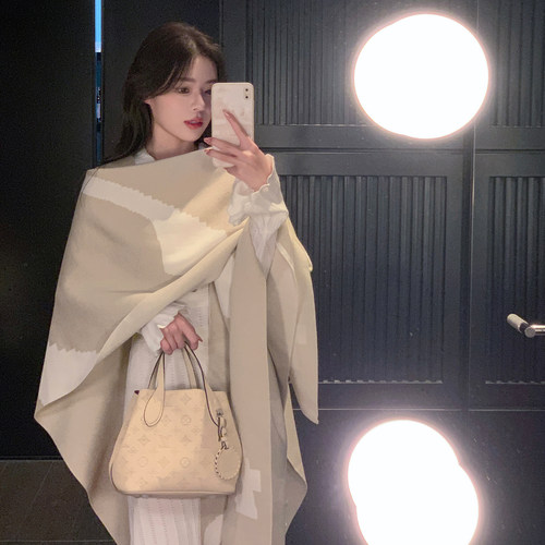 ByYou 冬季新款卡其色羊毛针织开衫外套女外搭慵懒风加厚斗篷披肩