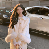 袖 ByYou 仿水貂毛白色环保皮草外套女短款 新款 口毛毛斗篷大衣 冬季