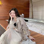 英伦风卡其色翻领风衣外套女长款 新款 过膝气质收腰大衣 春季 ByYou