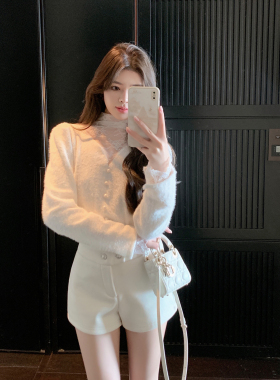 ByYou 新款蕾丝半高领水貂毛白色磨毛毛衣女冬加厚内搭打底针织衫