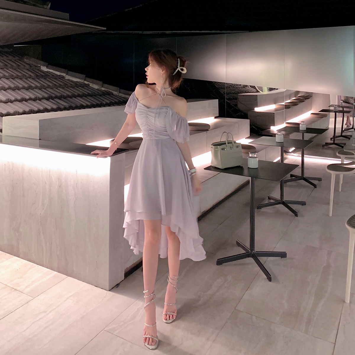 多层裙摆不规则设计连衣裙