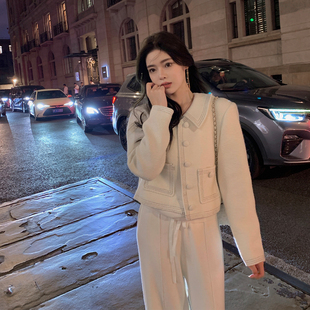 ByYou 冬季新款中古感小香白色毛呢外套女短款千金风法式呢子大衣