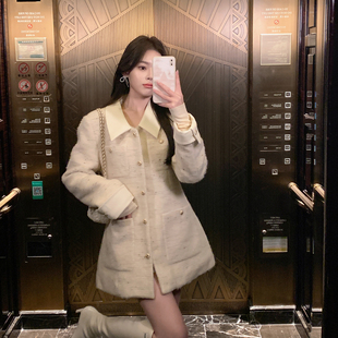 ByYou 冬季高级感翻领羽绒内胆小香毛呢外套女中长款加厚呢子大衣