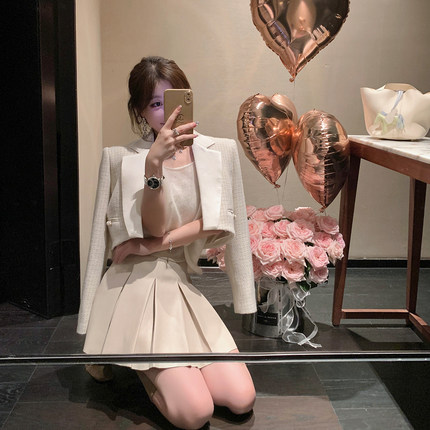 ByYou 春季新款时髦缎面拼接小香外套女短款气质高级感修身小西服