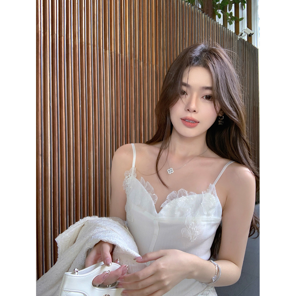 ByYou 初春新款白色羊毛针织吊带背心女高级感可外穿修身内搭上衣