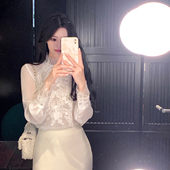 重工半高领白色蕾丝衬衫 新款 女打底衬衣内搭吊带两件套 秋季 ByYou