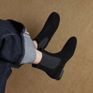 平底短靴女秋冬真皮小靴子2024新款切尔西马丁靴女翻毛皮靴子