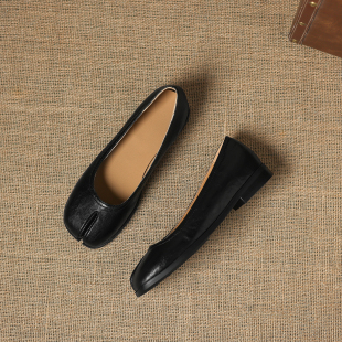 2cm 显脚小气质单鞋 简约风分趾浅口单鞋 女粗跟一脚蹬通勤银色皮鞋