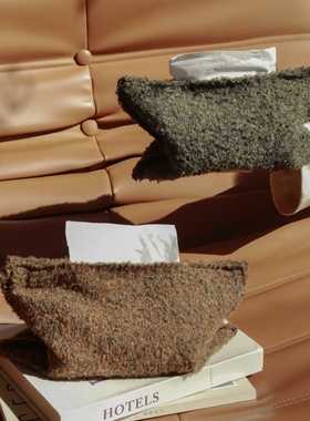 侘寂风原创羊毛针织抽纸巾收纳袋套抽纸盒中古装饰收纳袋车载纸盒