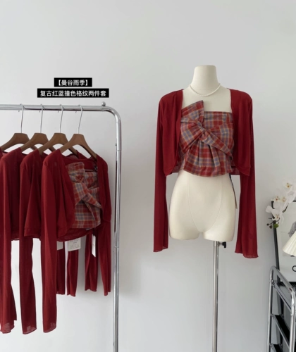 Летняя милая сексуальная ретро майка, кардиган, комплект, по фигуре