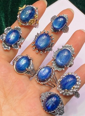 925银镶嵌蓝晶石戒指 成色超级好 荧光效应 造型简约大气