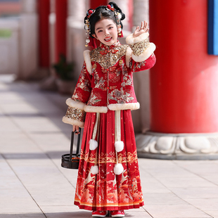 喜庆新年装 冬季 中国风儿童加厚拜年服马面裙套装 汉服女童2025新款