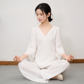 实拍2026新款 民族风棉麻禅意打坐练功服两件套国风瑜伽