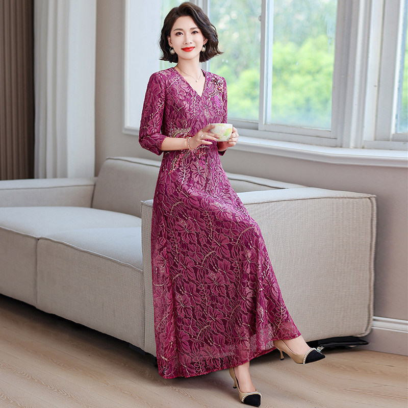 婚宴礼服高贵年轻玫红色秋装2025新款喜婆婆喜服结婚连衣裙