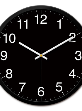 挂钟黑色黑底白字静音时钟挂墙父母卧室老人房间家用简约客厅钟表
