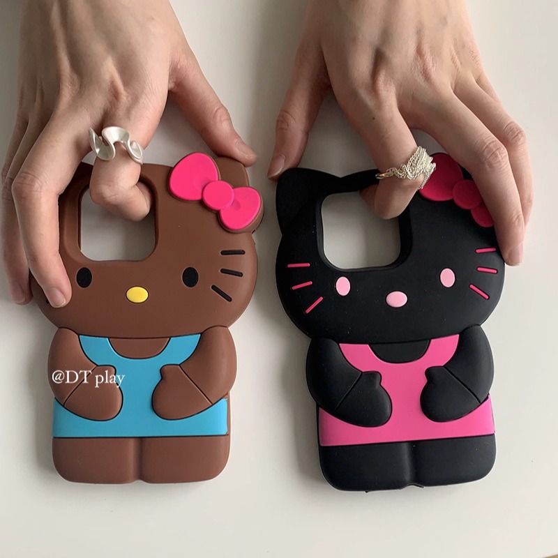 DT play hello夏威夷度假黑皮猫咪呆萌韩国博主可爱ins风适用于iphone17promax/16/15苹果11/12/14/13手机壳