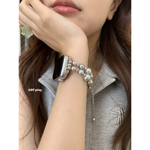 DT play 时髦双圈珠珠适用于苹果iwatchs11女表带applewatchs10/9