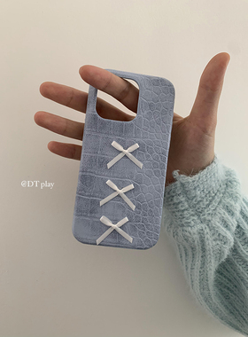 DT play 蓝色温柔少女蝴蝶结韩国ins风小众高级质感适用于iphone17/16promax/15/14苹果13/12手机壳保护套