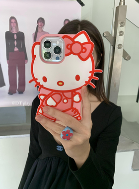 DT play 大脸红色猫咪可爱治愈少女2025韩国ins风小众博主适用于iphone16promax/15/14苹果13/12手机壳保护套