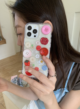 DT play 夏日色彩纽扣多巴胺氛围少女韩系韩国ins风小众适用于iphone17/16promax/15/14苹果13手机壳保护套