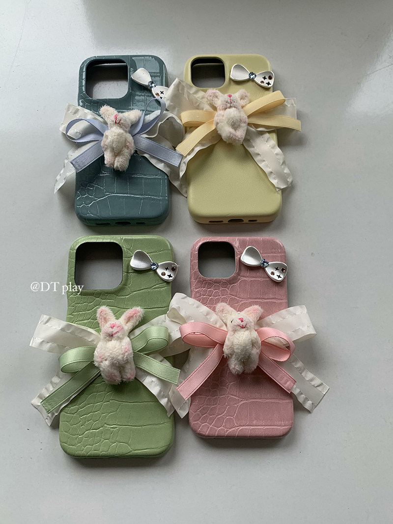 DT play 可爱兔兔 撞色皮质 韩国小众人气博主同款适用于i