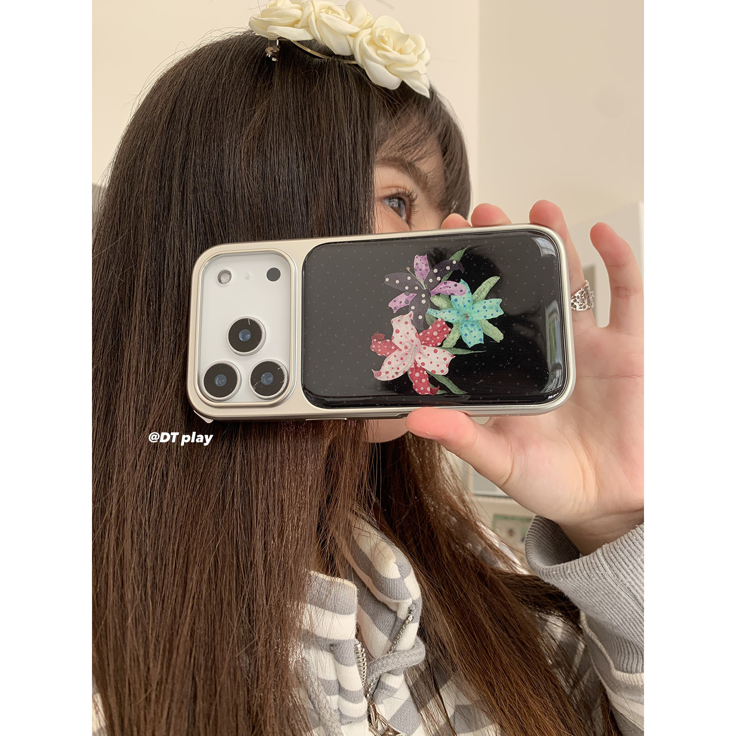 DT play 美丽黑色大王花朵甜酷少女韩国ins博主小众设计适