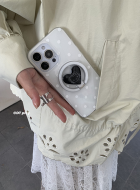 DT play 白色简约波点猫咪可爱磁吸韩国ins博主小众设计适用于iphone17promax/16/15苹果14/13手机壳保护套