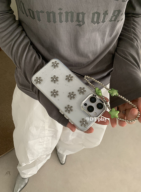 DT play 做旧复古花朵荧光绿星星挂链韩女韩国ins风小众博主适用于iphone16promax/15/14苹果13手机壳保护套