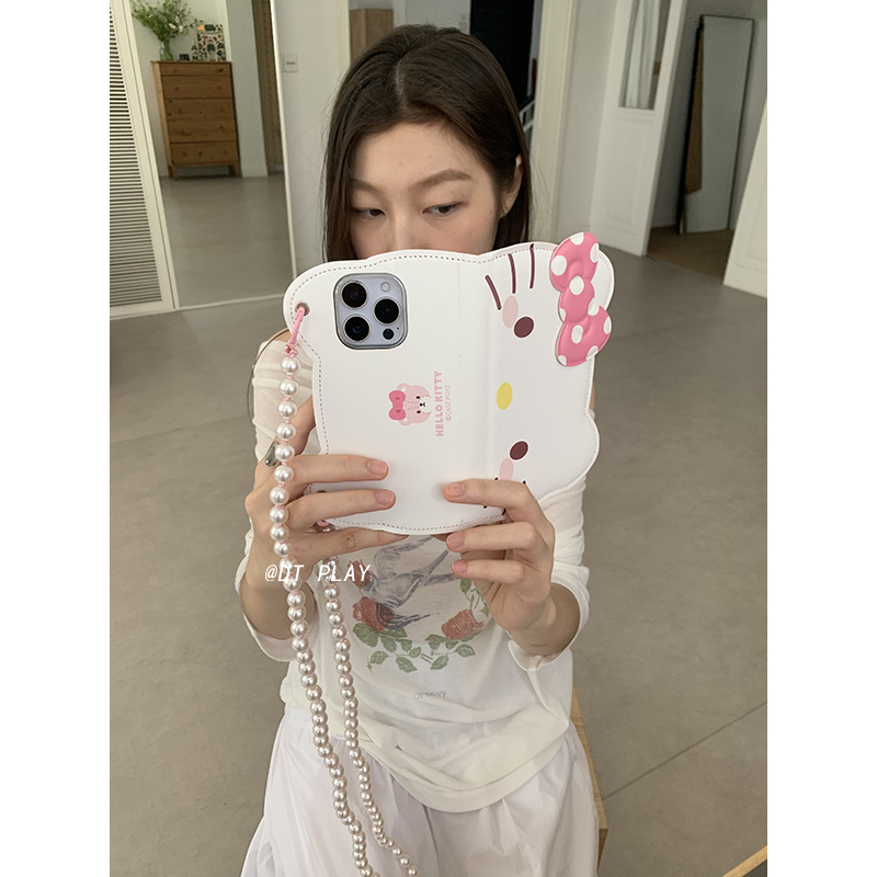 DT play 古早翻盖粉色猫咪珠珠挎带y2k公主韩国ins风小众博主适用于iphone16promax/15/14苹果13手机壳保护套