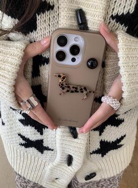 DT play 可爱秋冬腊肠豹纹小狗蓝色韩国ins博主小众设计适用于iphone17promax/16/15苹果14/13手机壳保护套