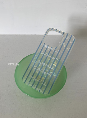 DT play蓝色字母清新条纹韩国ins风韩国ins博主小众适用于iphone17promax/15苹果16/12/14/13手机壳保护套